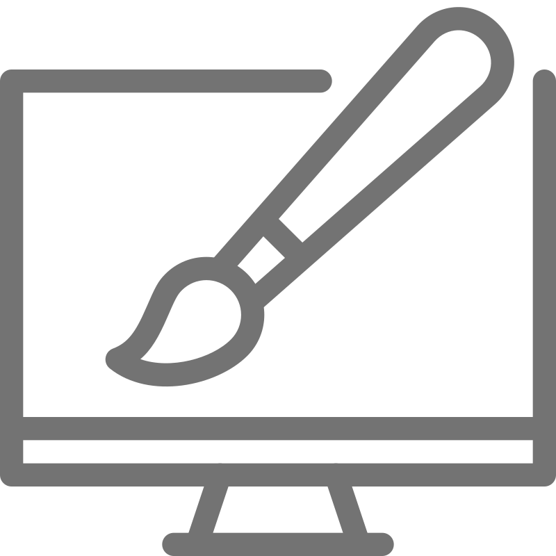 A clip art of a monitor with a paint brush